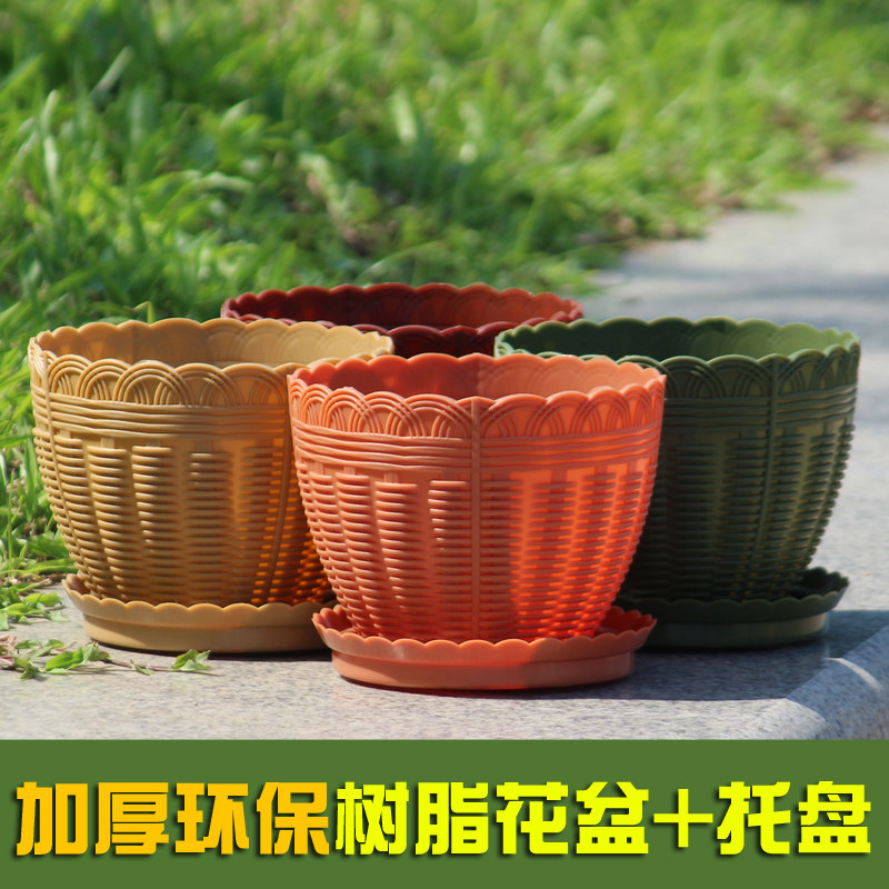 仿竹编花盆简约树脂结实耐用古典图片