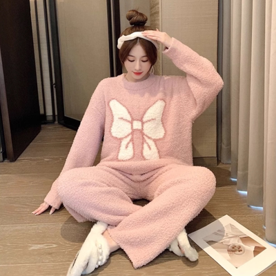 加厚珊瑚绒睡衣女士春秋冬季可爱卡通2024年新款软绵绵家居服套装