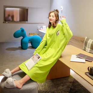 纯色甜美水果卡通睡裙长袖女秋冬季纯棉长裙过膝春秋款连衣裙大码