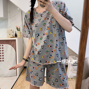 宽松家居服套装 新款 纯棉可外穿网红风大码 米奇睡衣女夏天短袖 短裤
