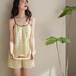日系甜美背心睡衣女夏天短裤 纯棉可外穿网红风大码 宽松家居服套装