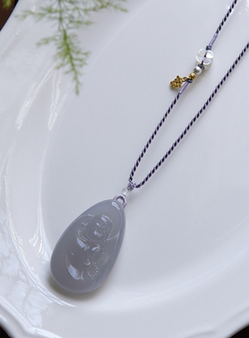 慈云渡紫 小荷才露原创和田玉烟紫弥勒佛佛公玉坠新中式挂绳 孤品