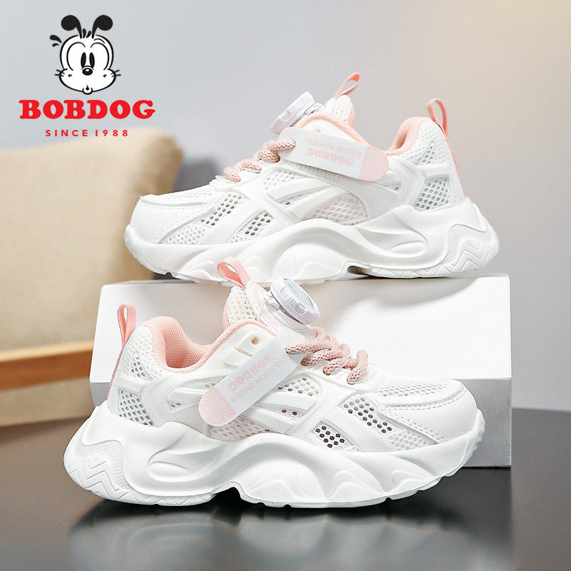 巴布豆女童鞋夏季新款小白鞋男孩百搭单网儿童鞋子透气网面运动鞋