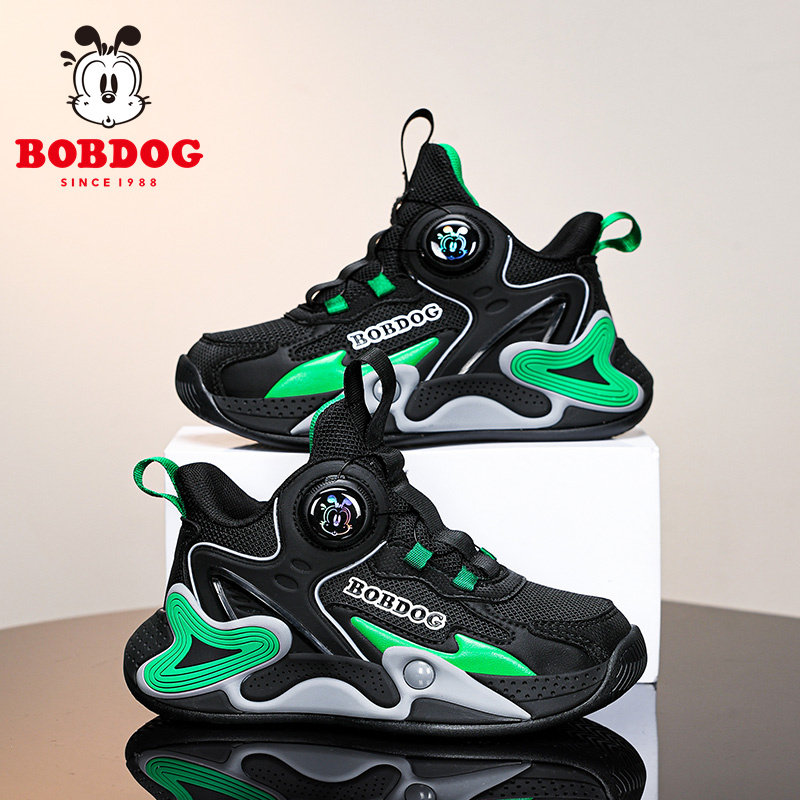 巴布豆男童鞋旋转纽扣秋冬季新款网面透气女孩运动鞋大童儿童鞋子