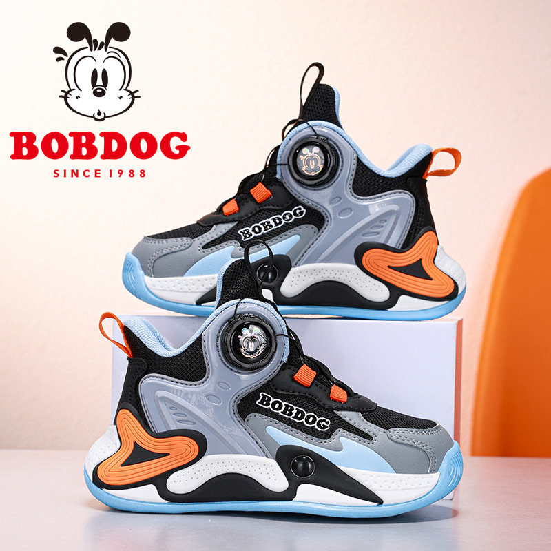 巴布豆男童鞋旋转纽扣秋冬季新款网面透气女孩运动鞋百搭儿童鞋子