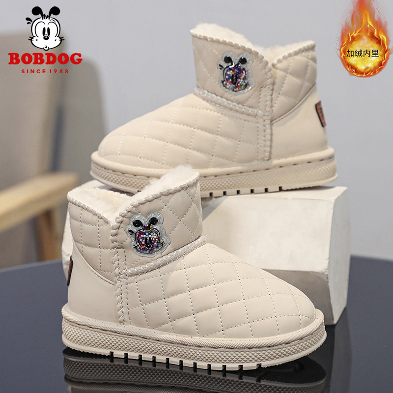 巴布豆女孩雪地靴2025冬季新款儿童加绒保暖大棉鞋百搭男童户外鞋