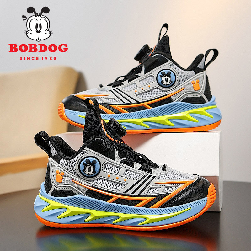 巴布豆旋转纽扣篮球鞋男童鞋春秋季新款网面小学生百搭儿童运动鞋