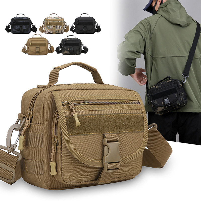 新款户外战术斜挎包大容量迷彩腰包多功能防水单肩男士休闲邮差包