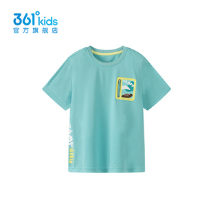 商场同款361度童装男童短袖针织衫2024夏季款小童透气圆领速干T恤