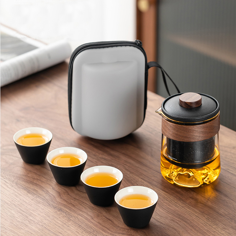 旅行茶具套装一壶四杯快客杯套装户外便携式简易露营泡茶壶茶杯