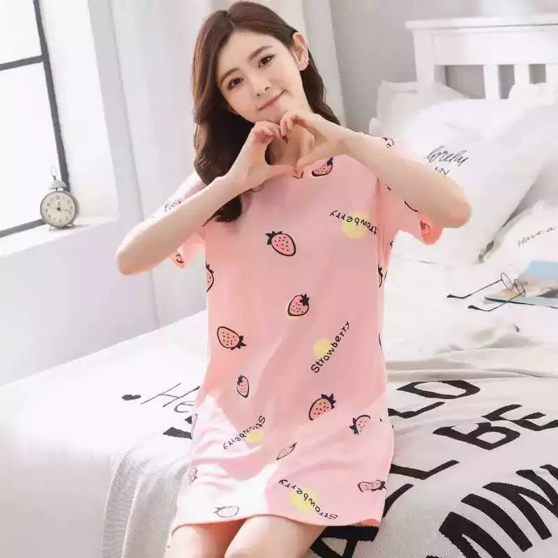 女夏纯棉质短袖中年连衣裙宽松卡睡衣/家居服套装