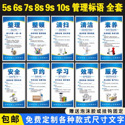 6S管理标语7S/8S/9S/10S企业文化宣传车间仓库展板墙办公室制度牌