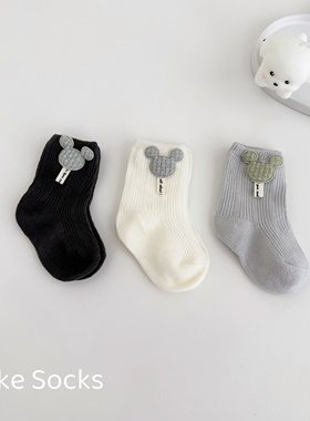 婴儿袜子春秋纯棉卡通米奇中筒袜新生儿0-6-12不勒腿夏季宝宝胎袜