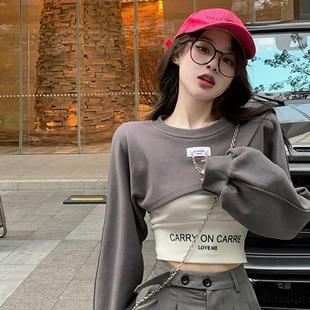 hiphop街舞长袖短款卫衣女嘻哈宽松露脐爵士辣妹上衣jazz跳舞服装
