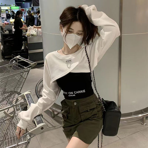 辣妹短款罩衫两件套长袖上衣服