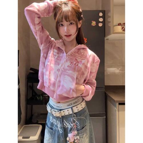 短款拉链开衫卫衣小外套女