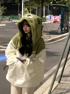 初高中学生羊羔毛卫衣女宽松韩版加厚连帽可爱耳朵摇粒绒棉衣外套