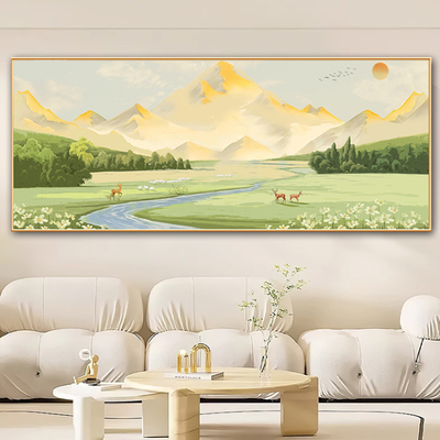 金山福鹿招财十字绣客厅山水画