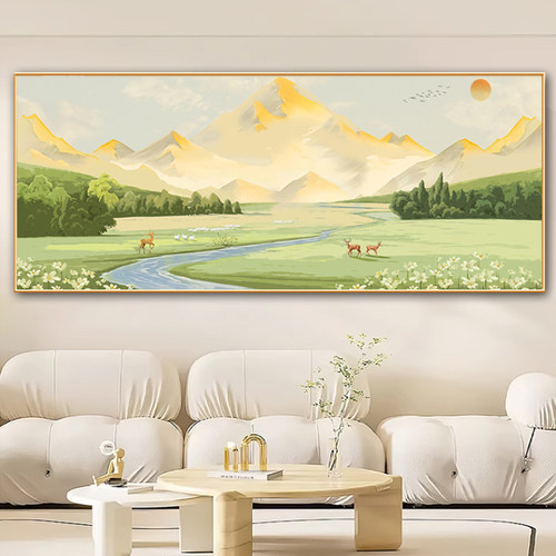金山福鹿招财十字绣客厅山水画