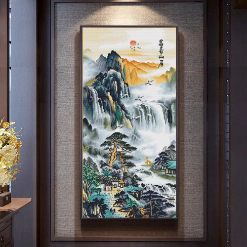 富春山居图十字绣竖版玄关客厅