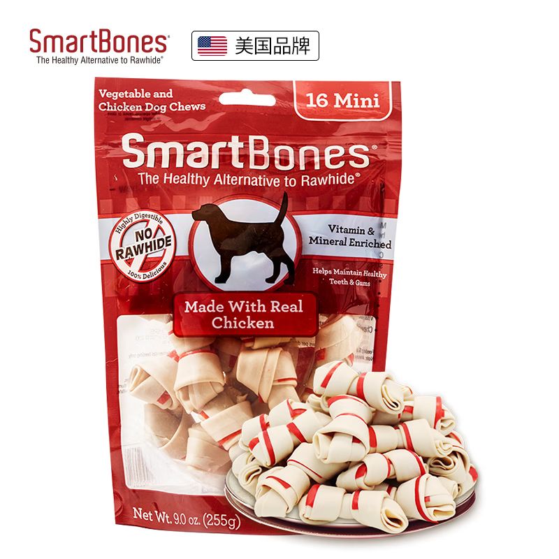SmartBones鸡肉缠红皮卷棒磨牙棒