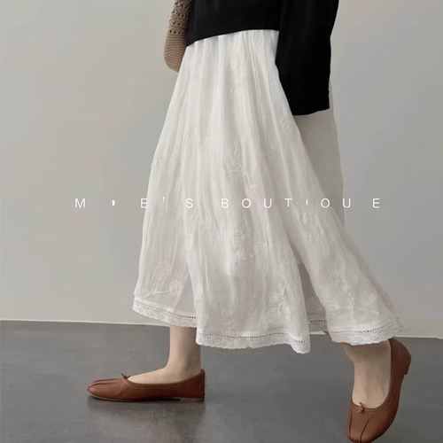 法式白色蕾丝半身裙女遮胯大摆裙