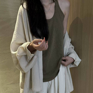 老钱风复古亚麻防晒衬衫女夏季薄款衬衣小个子宽松长袖棉麻上衣