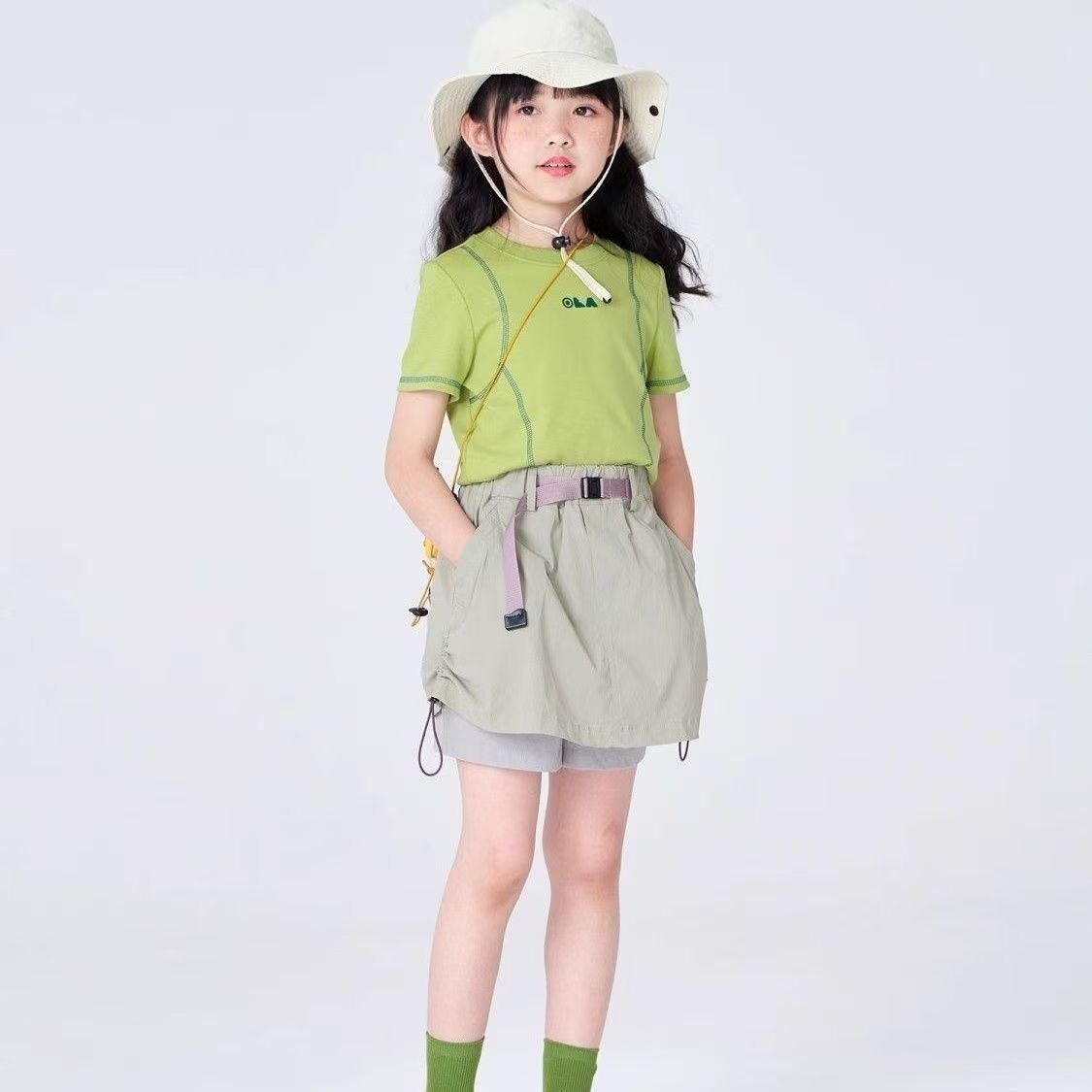 2件套！女童套装26夏季新款明线百搭短款休闲短袖休闲户外短裤裙