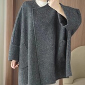 设计感小众披风斗篷大衣小个子高个子高级感灰色毛呢外套女早秋冬