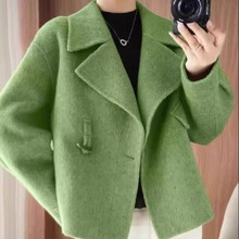 高端100%双面羊绒大衣女外套风衣纯羊毛扣子高档毛呢短款小个子