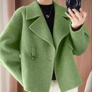 高端100%双面羊毛大衣女外套风衣纯羊毛扣子高档毛呢短款小个子