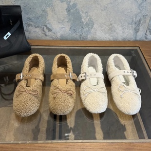 25秋冬新款 蝴蝶结芭蕾毛毛鞋