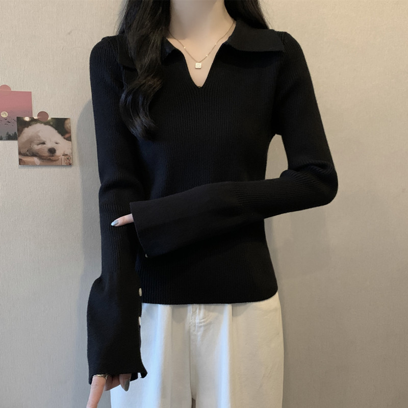 胖妹妹秋冬装大码女装毛衣纯色喇叭袖设计感针织衫上衣减龄