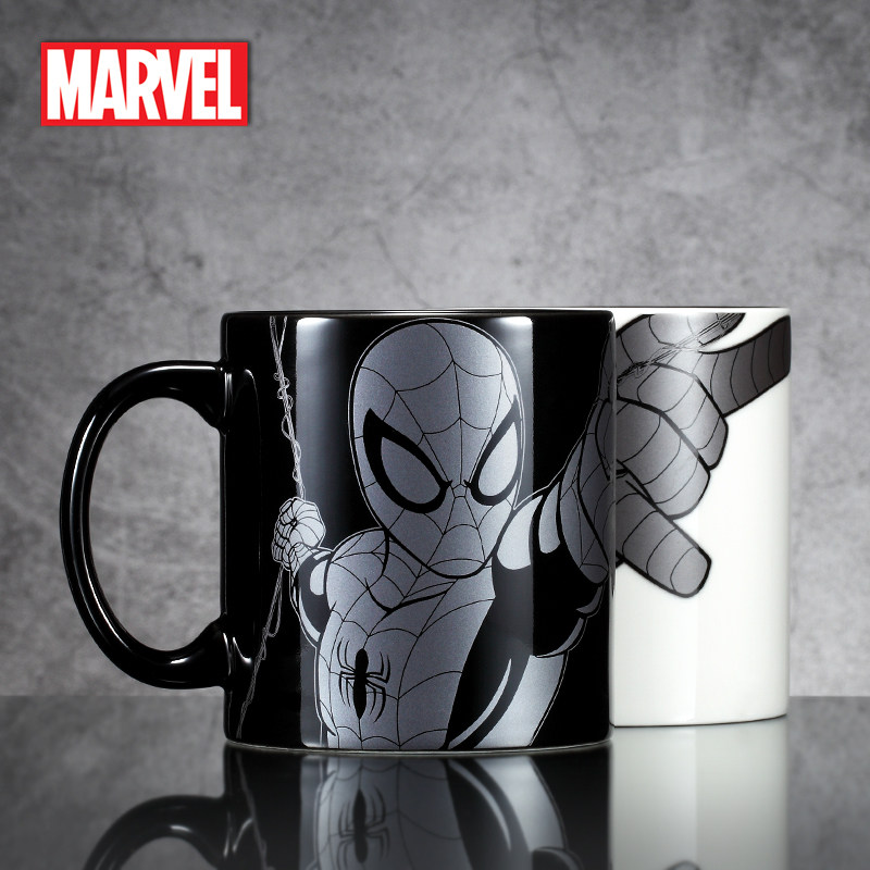 迪士尼漫威Spider-Man蜘蛛侠水杯大容量陶瓷杯带盖马克杯炫酷杯子