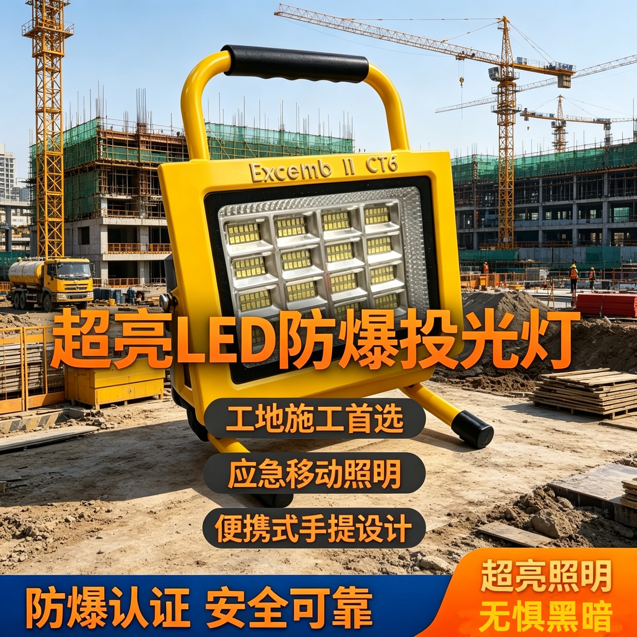 led充电防爆灯投光灯工地施工应急灯移动照明灯超亮便携式手提灯