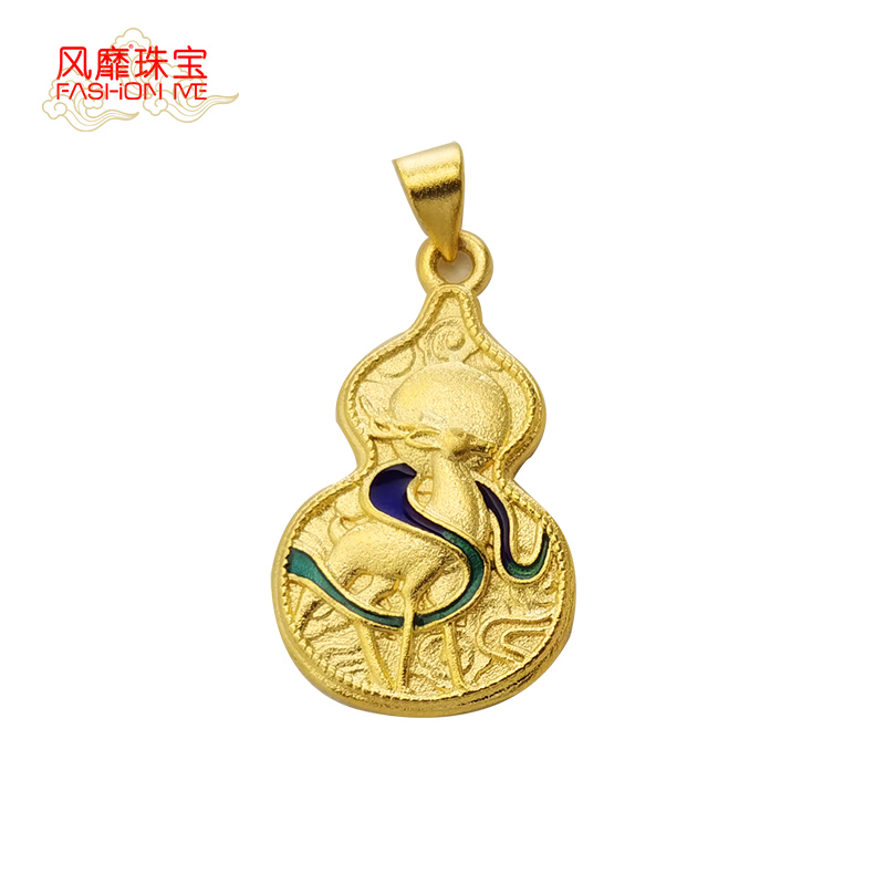 18K金色 葫芦项链 福禄无边 烧蓝吊坠珐琅彩复古风国潮沙金吊坠