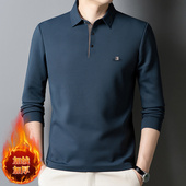 稻草人冬季 商务休闲保暖打底上衣 翻领加绒加厚Polo衫 中年男士 长袖