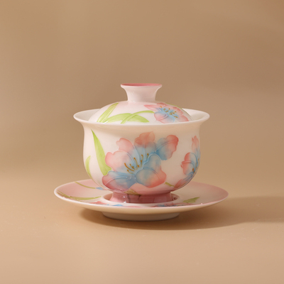 夏禾茶具精美三才盖碗景德镇陶瓷茶具纯手绘元宝盖碗高颜值不烫手