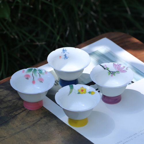 夏禾茶具釉下彩手绘高足花口茶杯女生小清新泡茶杯家用创意品茗杯