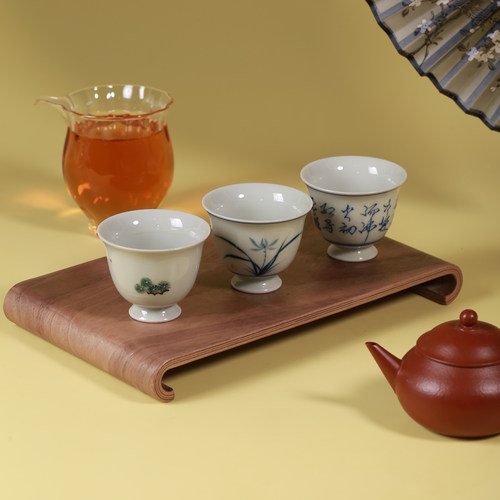 手绘青花高足品茗杯仿古功夫茶杯主人杯松枝/兰花/书法客杯单杯