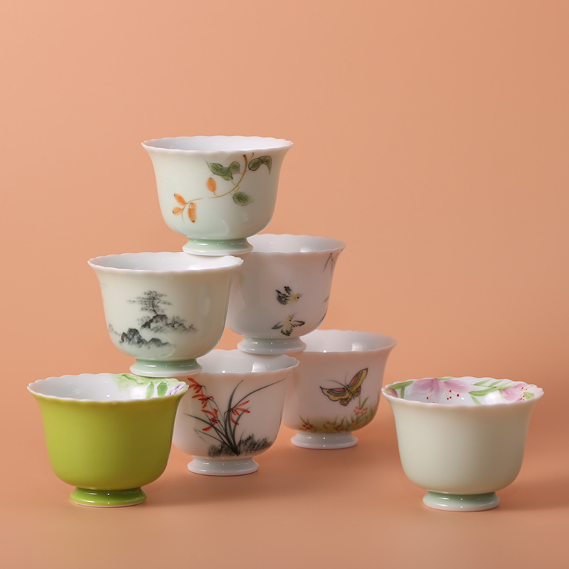 2025新款茶杯手绘花口杯主人杯高端精致白瓷品茗杯单杯个人杯茶具