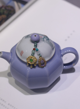 无落紫色釉下彩手绘兰花八方壶景德镇手工陶瓷泡茶壶球孔功夫茶壶