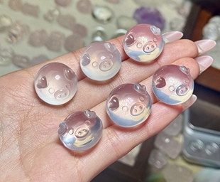 天然奶白晶小胖猪雕刻件手工DIY手链项链吊坠串链水晶饰品配件