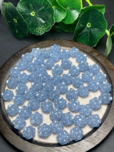 天然蓝天使石双面花雕刻件手工DIY手链项链串链挂件水晶配件饰品