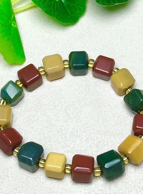 天然蛋黄石多色方糖单圈手链男女情侣款简约时尚礼物饰品手串