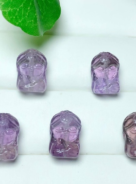 天然紫水晶雕刻度母手工DIY手链项链吊坠手机链包挂饰品配饰