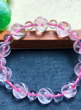 天然粉晶雕刻扭珠单圈手链女款时尚简约水晶手串饰品
