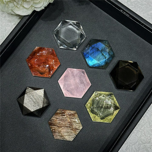 黄水晶天然白粉水晶原石六芒星吊坠六边形卫星项链项坠情款