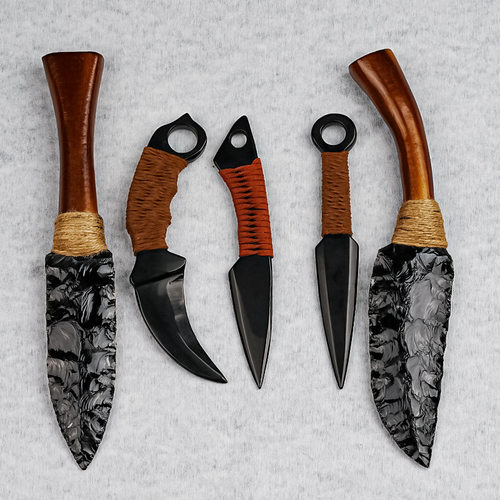 天然水晶黑曜石匕首 原石打磨csgo未开刃爪子刀模型 水晶工艺品