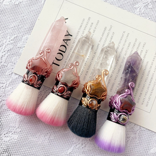 天然水晶化妆刷摆件装饰白水晶粉晶柱子魔法棒权杖手杖刷子手作